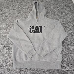 Caterpillar Heavyweight Hoodie Men's S Light Gray Black CAT Logo